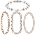 Beige chain frames. Light oval borders. Subtle loop set. Vector ring collection. Royalty Free Stock Photo