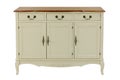 Beige chest of drawers with drawers and doors on a white background.