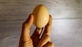 Beige chicken egg in hand