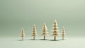 Beige Christmas Trees Mockup Closeup isolated on green background. Christmas Eve different types. Winter traditional holidays. Royalty Free Stock Photo