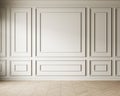 Beige classic interior with moldings wall panel.