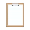 Beige clipboard with lined white sheet of notebook. White paper with lines - template for notes, checklist, questionnaire,