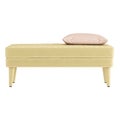 Beige cloth banquette with a pink pillow on front view on a white background. 3d rendering