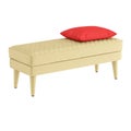 Beige cloth banquette with a red pillow on a white background. 3d rendering