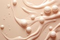 Beige cosmetic cream surface with drops, bubbles. Liquid foundation, tone cream. Concealer texture. Beauty make-up Royalty Free Stock Photo