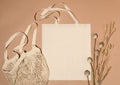 Beige cotton tote bags for mock up
