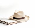 Beige Cowboy Hat Resting On A Stack Of Open Books On A White Background Royalty Free Stock Photo