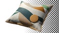 Beige cushion with geometric pattern decorative pillow home textile soft decor png transparent image Generative AI Royalty Free Stock Photo