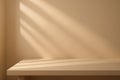 Beige Display Surface with Diagonal Light and Shadow Patterns platform table Royalty Free Stock Photo