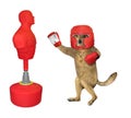 Dog hits red punching bag