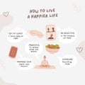 Beige Doodle Tips To Live A Happier Life Instagram Post