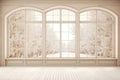 Beige Empty Room Interior Design with Arched Windows in Winter