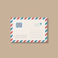 Beige envelope with colour stripes and stamp