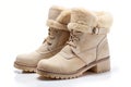 Beige female shammy boot isolated on white Royalty Free Stock Photo