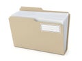A beige file folder containing organized white papers with a left-side tab for easy access Royalty Free Stock Photo
