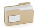 A beige file folder holding multiple sheets of paper with a blank tab for labeling Royalty Free Stock Photo