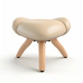 Beige Foot Stool With Wooden Legs - 3d Render Ottoman