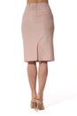 Beige formal skirt with belt cut close up photo on model in hith heels back view with slit Royalty Free Stock Photo