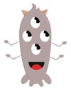 Beige four-eyed monster with four arms and horns smiling vector illustration