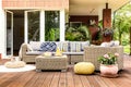 Beige garden furniture on terrace Royalty Free Stock Photo