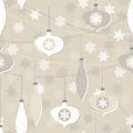 Beige glass balls and lace snowflakes seamless pattern Royalty Free Stock Photo