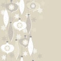 Beige glass balls and lace snowflakes seamless vertical border Royalty Free Stock Photo