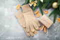 Beige gloves with mandarins