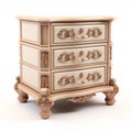 Beige And Gold Nightstand With Ornate Design - Uhd Image