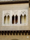 Beige gothic balcony on a hidden street downtown of Zaragoza, Aragon, Spain