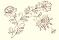 Beige graphic lace flowers on beige background. Floral illustration.