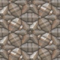 Beige gray polygon, star geometric stone textured ornament with lines, 3D seamless backdrop