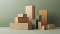Beige and Green Cardboard Boxes Stacked on Green Background Royalty Free Stock Photo