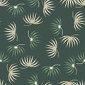 Beige and green random tropic leaves silhouettes seamless pattern. Exotic botany backdrop with floral print