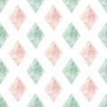 Beige and green rhombuses seamless pattern Watercolor texture Royalty Free Stock Photo