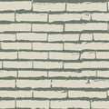 Beige green vector irregular brick wall seamless pattern background. Ecru grunge vintage stone wall backdrop. Hand drawn