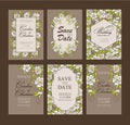 Beige greeting or invitation card template design with simple hand drawn small flowers Royalty Free Stock Photo