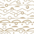 Beige horizontal Seamless repeat pattern with random rough, twisted broken lines, circles shapes on white background Royalty Free Stock Photo