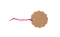 Beige isolated recycle scallop tag with red elastic band top view on a white background Royalty Free Stock Photo