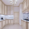 Beige kitchen in a classic modern style in the new house Royalty Free Stock Photo