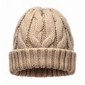 Beige Knitted Beanie Hat Isolated on White Background Winter Accessory Royalty Free Stock Photo