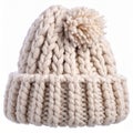 Beige Knitted Wool Hat with Pom Pom Isolated on White Background Studio Shot Royalty Free Stock Photo
