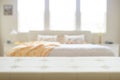 Beige leather empty bench in bedroom Royalty Free Stock Photo