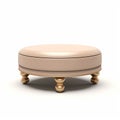 Beige Leather Round Footstool - Realistic 3d Render