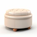 Beige Leather Storage Ottoman - Realistic 3d Render