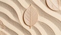 Beige Leaves on Textured Sand with Wavy Patterns in Natural Light Still Life Royalty Free Stock Photo