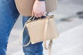 Beige little bag before Rochas show, Paris Fashion Week Day 2, Spring / Summer 2016 Royalty Free Stock Photo