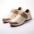 Beige Men\'s Shoes: Retro-futuristic Style On A Dreamlike White Surface