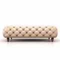 Beige Leather Tufted Ottoman With Wooden Legs - 3d Render