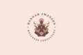 Beige nude spiritual woman all seeing eye practicing yoga in lotus position logo vector