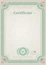 Beige official certificate. Green guilloche border